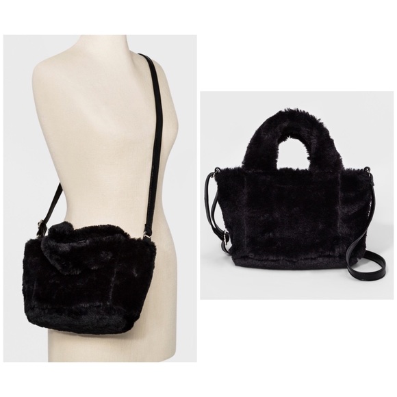 black faux fur handbag